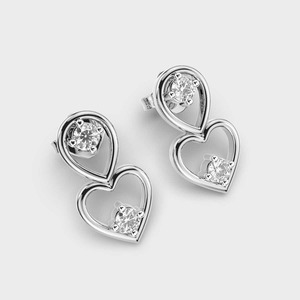 Boucles d'oreilles pendantes en or blanc/rose/jaune 18 carats avec double cœur et diamants de laboratoire pour femmes - Product Image 6