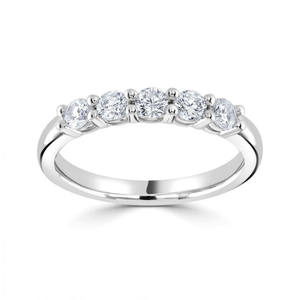 Anillo de Bodas de Diamantes Cultivados en Laboratorio, Redondos, de 5 Piedras, Platino Clásico, Fabricante Internacional de Joyería, Venta al por Mayor y al por Menor OEM - Product Image 1