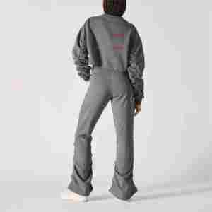 OEM High Quality Heavy 100% Cotton 2 Piece Crop Top Hoodie Woman <b>Oversize</b> <b>Sweatpants</b> and Women's Hoodies Set Sweatsuits - Product Image 5