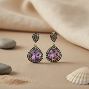 Women's Amethyst Drop <b>Earrings</b> with Diamond Accent Silver Fashion Jewelry - Product Image 2