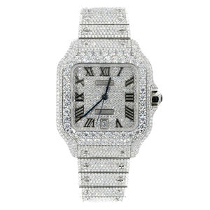 Reloj de Lujo de Moda con Caja Cuadrada de 41mm, Moissanita VVS Iced Out, Acero Inoxidable, Números Romanos, Fecha, Estilo Hip Hop, Pasa Prueba de Autenticidad - Product Image 2