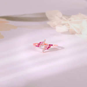 Shivpath แหวนแต่งงานแบบเปิดได้สไตล์วินเทจหรูหราของผู้หญิงแหวนสเตอร์ลิงสีโรสโกลด์เพชรโมอิสสีชมพูสีขาว - Product Image 1