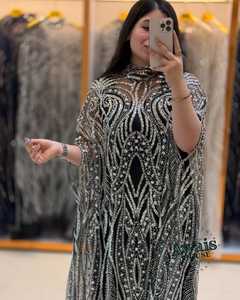 Vestido de Noche de Lujo Premium con Bordado de Cristal y Perlas, Largo hasta el Suelo, Corte en A, Cintura Imperio, para Bodas y Fiestas, 100% Poliéster - Product Image 3