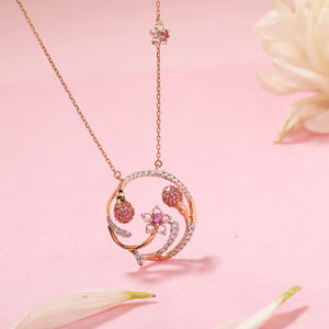 Collier pendentif en or rose 14 carats avec pierre précieuse rose et diamant pour femmes, bijoux élégants, fournisseur en gros, exportateur - Product Image 1