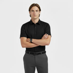 เสื้อเชิ้ตแขนสั้นสำหรับผู้ชายผ้าปอปลินเข้ารูปสีล้วนแบบกำหนดเอง - Product Image 5