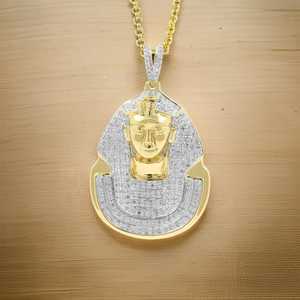 Colgante de Cara de Faraón con Incrustaciones de Diamantes Moissanite Redondos, Plata 925 con Baño de Oro, Joyería Fina, Colgantes y Dijes - Product Image 1