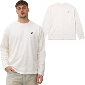 Premium <b>Cream</b> Oversized Long Sleeve Men's shirts Minimal Logo Heavy Cotton Loose Fit Streetwear Casual Urban Plain <b>Tshirt</b> - Product Image 1