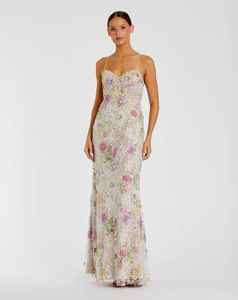 Vestido Maxi Sexy para Adultos Línea A Silueta Escote Corazón Frente Sólido Rebordear Hasta el Suelo Bordado Modesto - Product Image 1