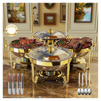 Set Pemanas Makanan Buffet Chafing Dish Logam Tembaga Stainless Steel Pemanas Gas Kapasitas 8L Berkualitas Tinggi Modis untuk Hotel