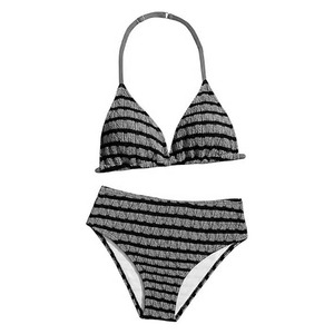 Conjunto de Bikini a Rayas para Mujer, Cuello Halter, Cintura Alta, Traje de Baño de Dos Piezas, Patrón Texturizado, Spandex, Nailon, Elástico - Product Image 6