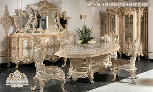European <b>9</b> Pieces Stylish Dining Table Set Classic Golden Hand Carved Dining Table Set American Hand Carved Dining Room Set - Product Image 2