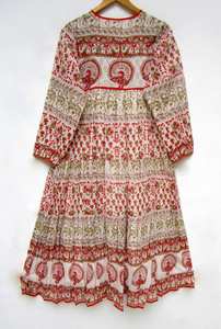 Dernière tendance Safran Jaune Coton Paisley Imprimé A-ligne Maxi Robe pour femme Style Boho Manches longues Boutons Style décontracté - Product Image 3