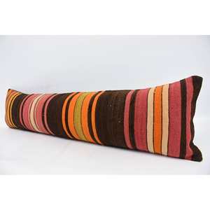 Multicolor Vintage Floral Kilim Striped Wool <b>Pillow</b> Luxury 12x48 Inch Woven Silk with Subtle Striped Pattern for Bedding - Product Image 4