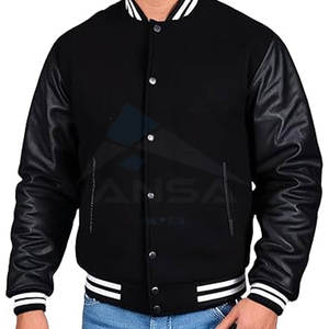 Veste universitaire pour homme en laine mélangée et cuir véritable, design intemporel de lettreman, construction chaude et durable, doublure noire et blanche - Product Image 3