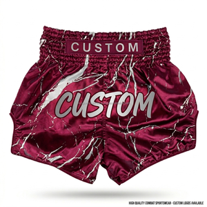 Shorts de kickboxing personnalisés en satin bleu avec motif marbré doré, équipement de combat en gros, shorts de Muay Thai personnalisés en polyester - Product Image 3
