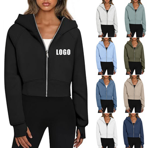 2025 femmes haute qualité polaire à capuche XS taille personnalisé imprimé haut court avec col à capuche plaine fermeture éclair sweats - Product Image 1