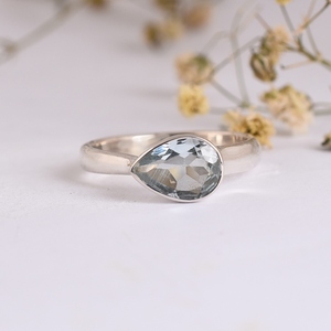 Anillo de compromiso de Plata de Ley 925 para mujer, joyería Original hecha a mano, Topacio Azul, chapado en rodio para bodas y fiestas - Product Image 1