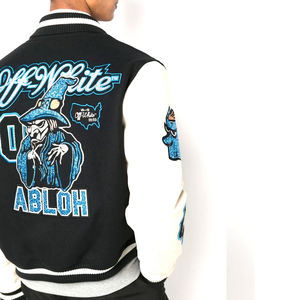 Chaqueta universitaria de estilo callejero para hombre de alta calidad 100%, cuello levantado con mangas de cuero PU, trabajo de parche bordado de chenilla personalizado - Product Image 6