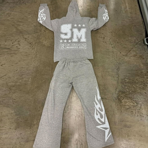 Survêtements d'hiver de haute qualité pour adultes, hommes et femmes, 2 pièces, 100% coton, logo imprimé avec strass effet délavé - Product Image 5