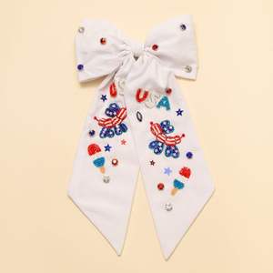 USA Seed Beads Fashion Hair Bows With <b>Floral</b> Embroidery Girls Beaded Hair Bows Embroidery Partywear Hairpins - Product Image 4