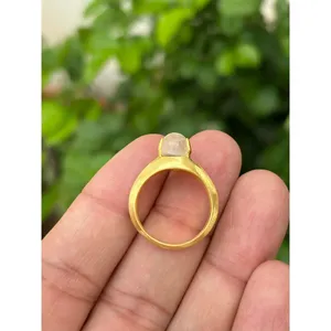925 Silver Rainbow <b>Moonstone</b> <b>Ring</b> Dainty Geometric Gemstone Marquise Cut with Rhodium Plating Everyday Wear <b>Ring</b> - Product Image 3