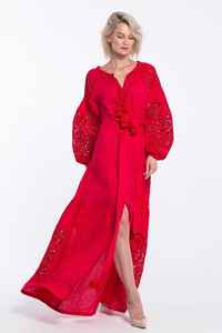 Midi brodé Vyshyvanka ethnique robe folklorique ukrainienne lin naturel Style bohème Maxi robe d'été avec décoration de gland - Product Image 4