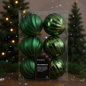Ensemble de boules de Noël Kaemingk 26080 (6 pièces) Boules d'ornement en plastique vert pin - Product Image 3