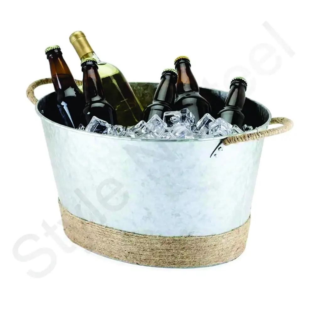 Оцинкованный праздничный охладитель вина с веревкой, металлические ванны для напитков для вечеринок, оцинкованный охладитель вина, ведра для льда, ванны для напитков
