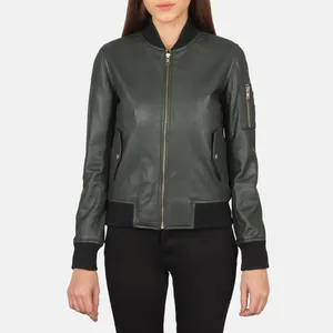 Genuine Leather Ava Ma-1 Green Leather Bomber Jacket Customized Genuine Leather Manufacturer Stylish Leather Jacket Closet Cloth