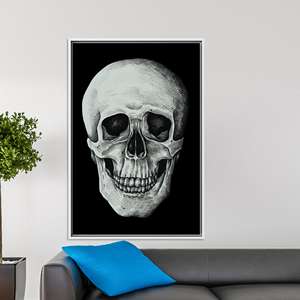 Lienzo decorativo moderno con diseño de calavera negra, obra de arte impresa para la habitación del hombre, con marco blanco - Product Image 1