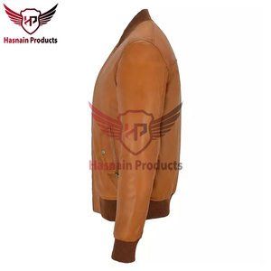 Chaqueta Bomber de Cuero Genuino para Hombre, Cuello Alto, Piel de Vacuno, Bolsillos con Solapa y Cremallera, Ribete de Punto, Clásica, Cálida para Invierno - Product Image 3