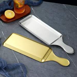 Plateaux de cuisine en acier inoxydable avec poignée, vaisselle occidentale, design moderne, personnalisable pour mariages et restaurants, assiette à collation - Product Image 5