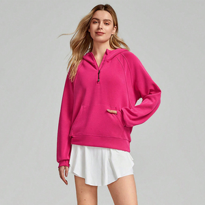 Vente en gros ODM/OEM de puls pour hommes et femmes Sweats à capuche demi-fermeture éclair avec impression personnalisée logo sur le devant tissu tricoté doublé en coton saison d'automne - Product Image 6