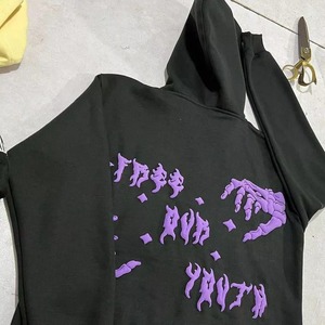 เสื้อมีฮู้ดสำหรับผู้ชาย,เสื้อสเวตเตอร์ผ้าฝ้ายออร์แกนิกพิมพ์ลายโฟม3d พิมพ์โลโก้แบบพอง - Product Image 3