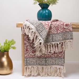 Recién llegado de alta calidad de algodón con bloque de mano, funda estampada para sofá cama, manta bohemia de alta calidad con borlas - Product Image 5