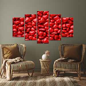 ภาพพิมพ์แคนวาสลายลูกกวาดรูปหัวใจ: ของตกแต่งผนังห้องครัวสไตล์โมเดิร์น ชุดแคนวาส 5 ชิ้น - Product Image 1