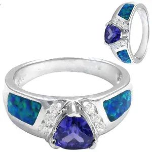 Bague en argent 925 avec tanzanite et opale pour femmes, incrustation élégante en acier inoxydable et alliage, bijoux élégants, bague cadeau - Product Image 2