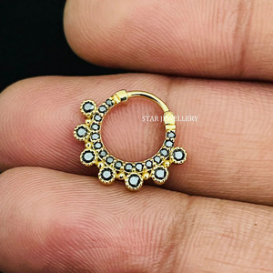 14K Solid <b>Gold</b> Bezel Set Black Diamond Solid <b>Gold</b> Daith Clicker Fine Jewelry. - Product Image 3