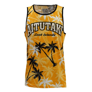 Gym Tank <b>Top</b> Aitutaki Cook Islands Palm Tree Print Tank <b>Top</b> Yellow Breathable Polyester Summer Casual Men's Sleeveless <b>Top</b> - Product Image 1