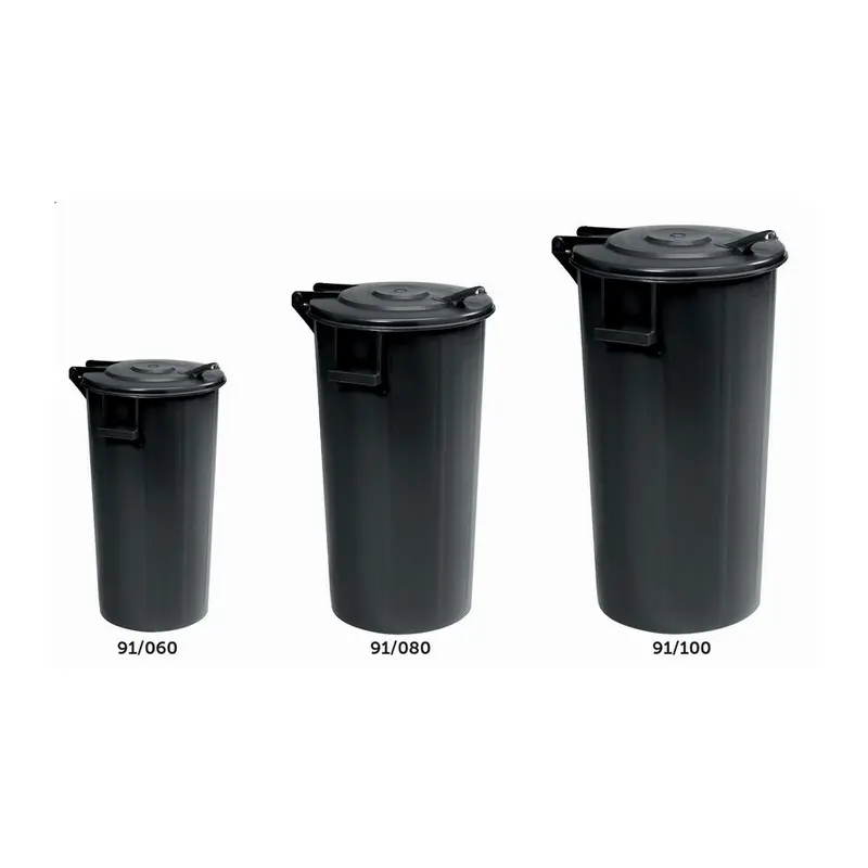 Premium Quality 60 80 and 100 liters bin with hinged lid for waste collection 100% recyclable HDPE