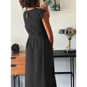 Women's Short Sleeve Round Neck, <b>Belted</b> Waist, Front Slit Aerobin <b>Dress</b>, 25828 - Product Image 3