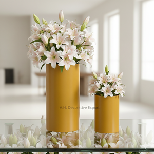 Ensemble de jardinières en acier inoxydable poli or de luxe, pots à fleurs en métal modernes pour la décoration intérieure - Product Image 4