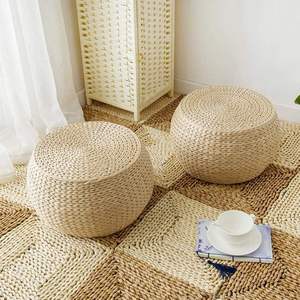 Poufs bas en jacinthe d'eau, chaise de sol, pouf avec motif tissé, ottoman naturel - Product Image 4