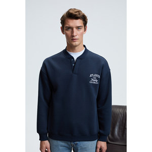 Sweat-shirt pour homme GRIMELANGE JETHRO, col bomber, fermeture boutonnée, broderie sur la poitrine, coupe décontractée - Product Image 6