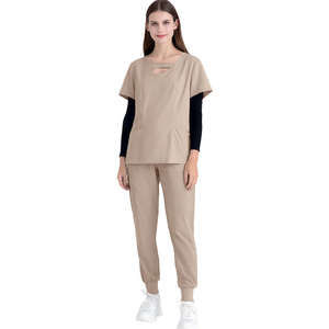 ชุดสครับทางการแพทย์แขนสั้นสำหรับผู้หญิงและผู้ชายชุดผ้าโพลีเอสเตอร์สำหรับวิ่งพยาบาลชุดเครื่องแบบผ้าสแปนเด็กซ์ถักสำหรับโรงพยาบาลพิมพ์โลโก้ได้ตามต้องการ - Product Image 3