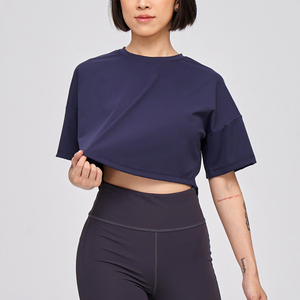 เสื้อยืดเอวลอยสำหรับผู้หญิงเสื้อยืดเอวลอย100% ผ้าฝ้ายน้ำหนักเบาเสื้อครอปสำหรับออกกำลังกาย - Product Image 6