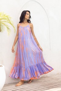 Vestido largo floral Tie-Dye para mujer, vestido de noche con cintura Natural largo de Playa, diseño tejido sin espalda de estilo bohemio de verano - Product Image 2