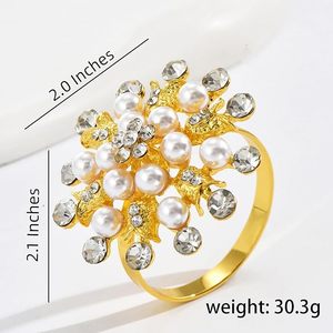 Anneaux de serviette en métal avec perles dorées et strass, décoration de table élégante pour les fêtes, les mariages, les réunions de famille, les dîners formels et décontractés. - Product Image 4