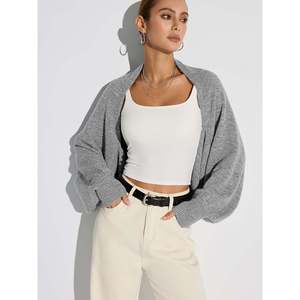 Cardigan court en tricot imprimé à boutons pour femme, pour l'hiver - Product Image 1