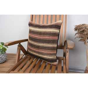 Brown Wool Kilim Pillow 18x18 Inch Luxury <b>Fluffy</b> Patterned Cushion Woven Vintage Square Print Feather for <b>Bedding</b> Christmas - Product Image 3